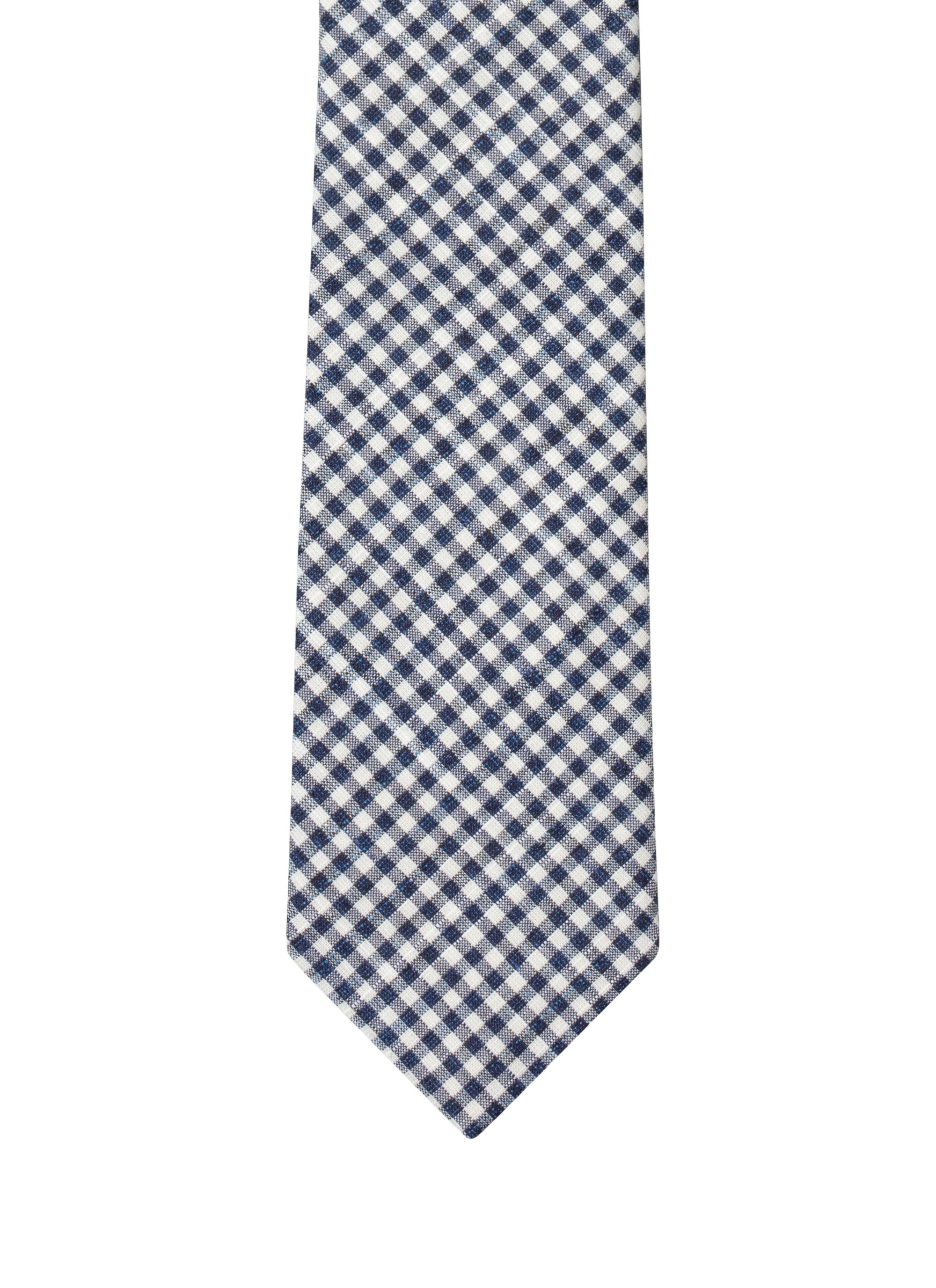 Gingham wool tie - Midnight Blue