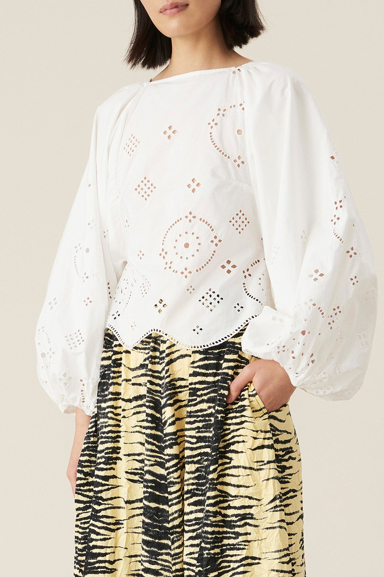 Blouse dos nu en broderie anglaise - Bright White