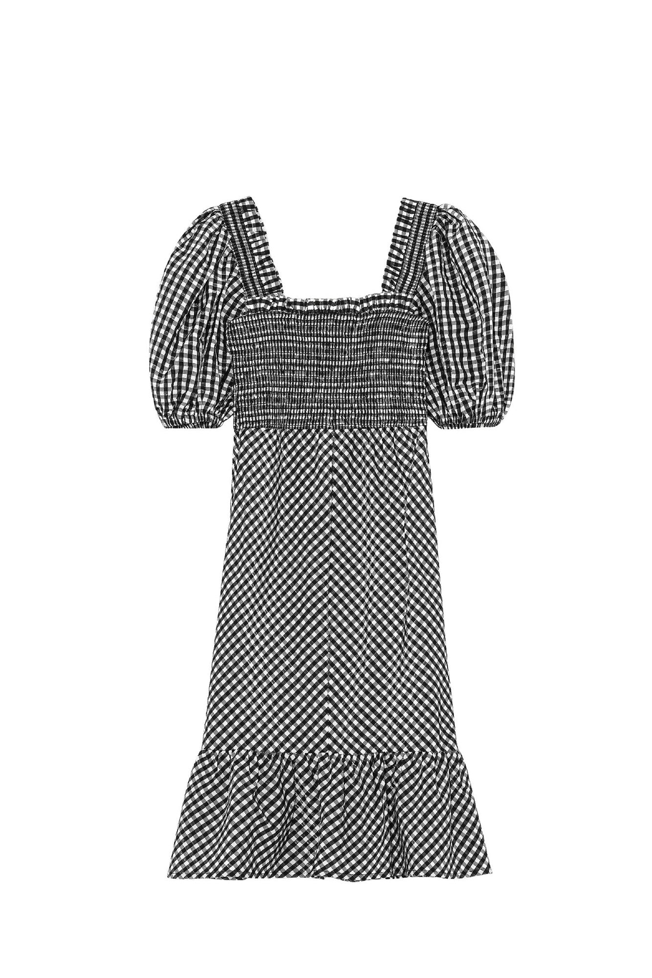 Robe midi en seersucker à carreaux - Black