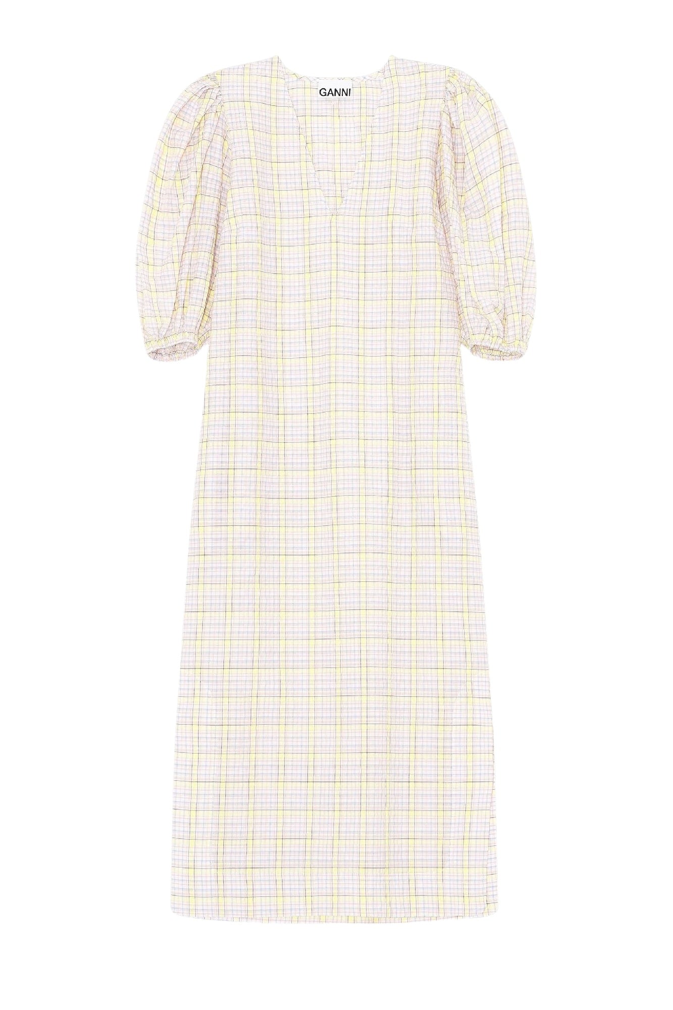 Robe mi longue à col V et carreaux en tissu - Multicolour