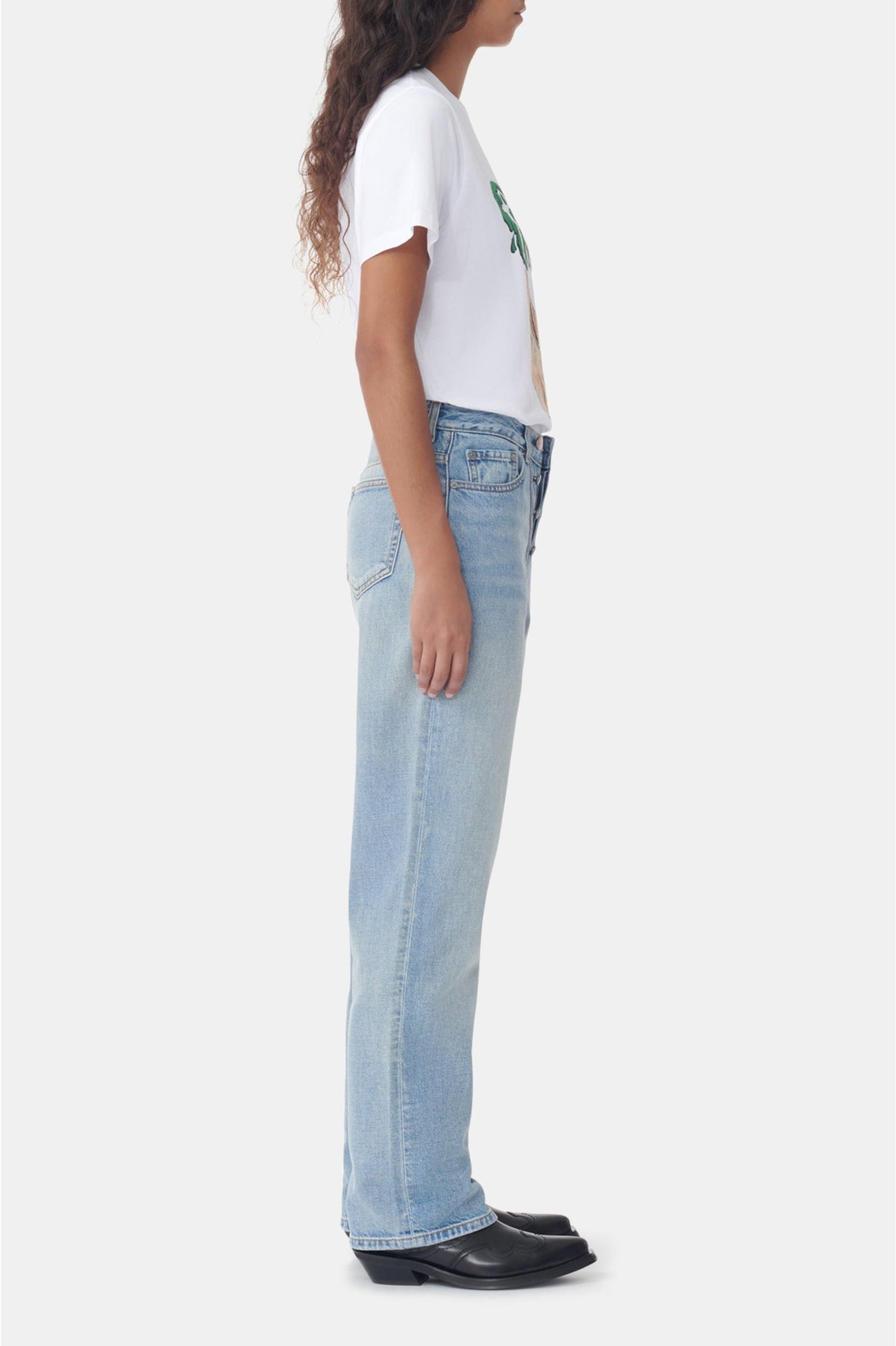 Pantalon Figni taille basse en denim - Light Blue Vintage