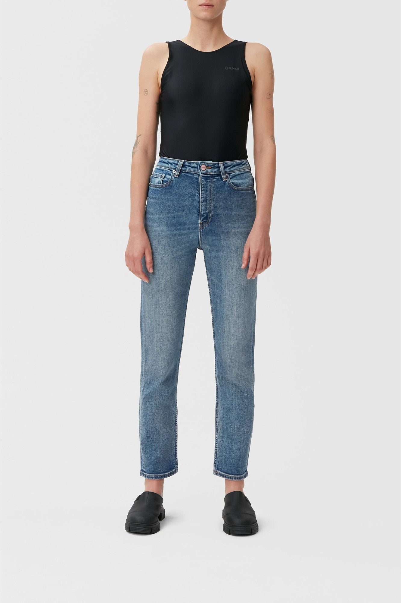 Pantalon taille haute Cutye en denim - Mid Blue Vintage