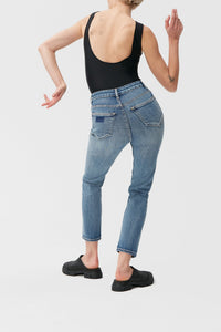 Pantalon taille haute Cutye en denim - Mid Blue Vintage