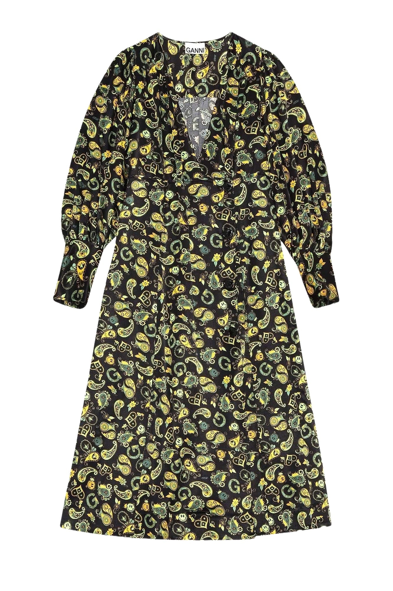 Robe portefeuille longue en satin - Black