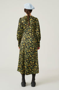 Robe portefeuille longue en satin - Black