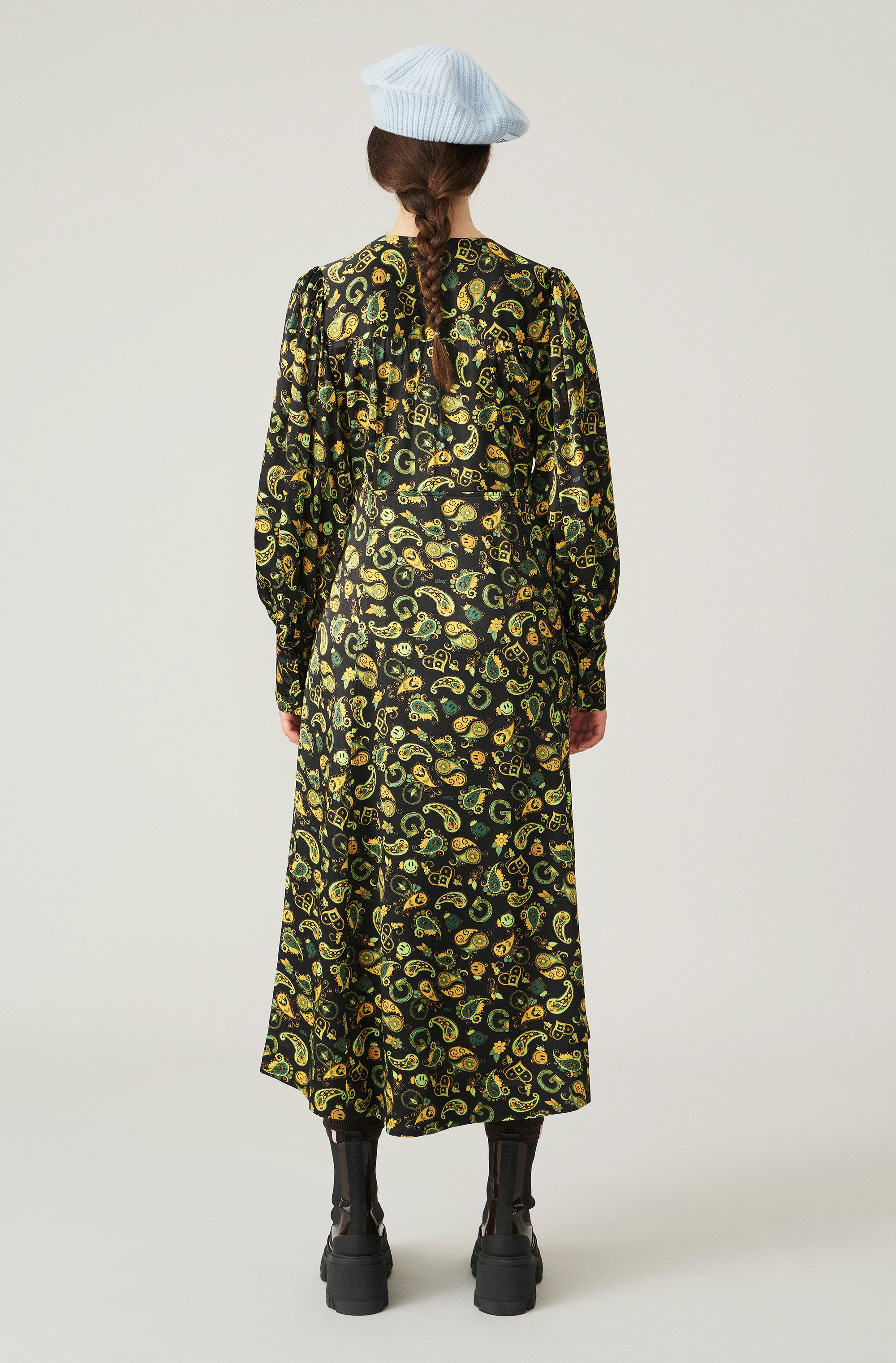 Robe portefeuille longue en satin - Black