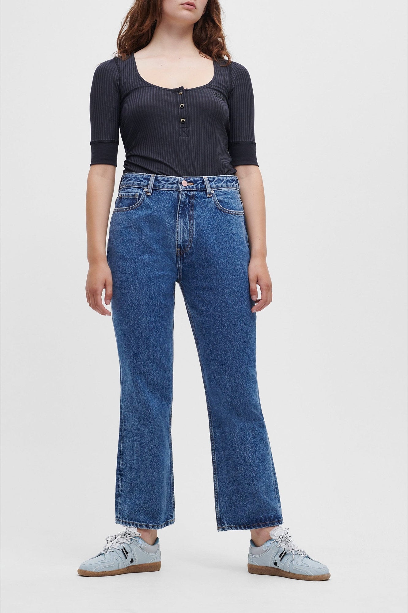 Pantalon taille haute Betzy en denim - Mid Blue Stone