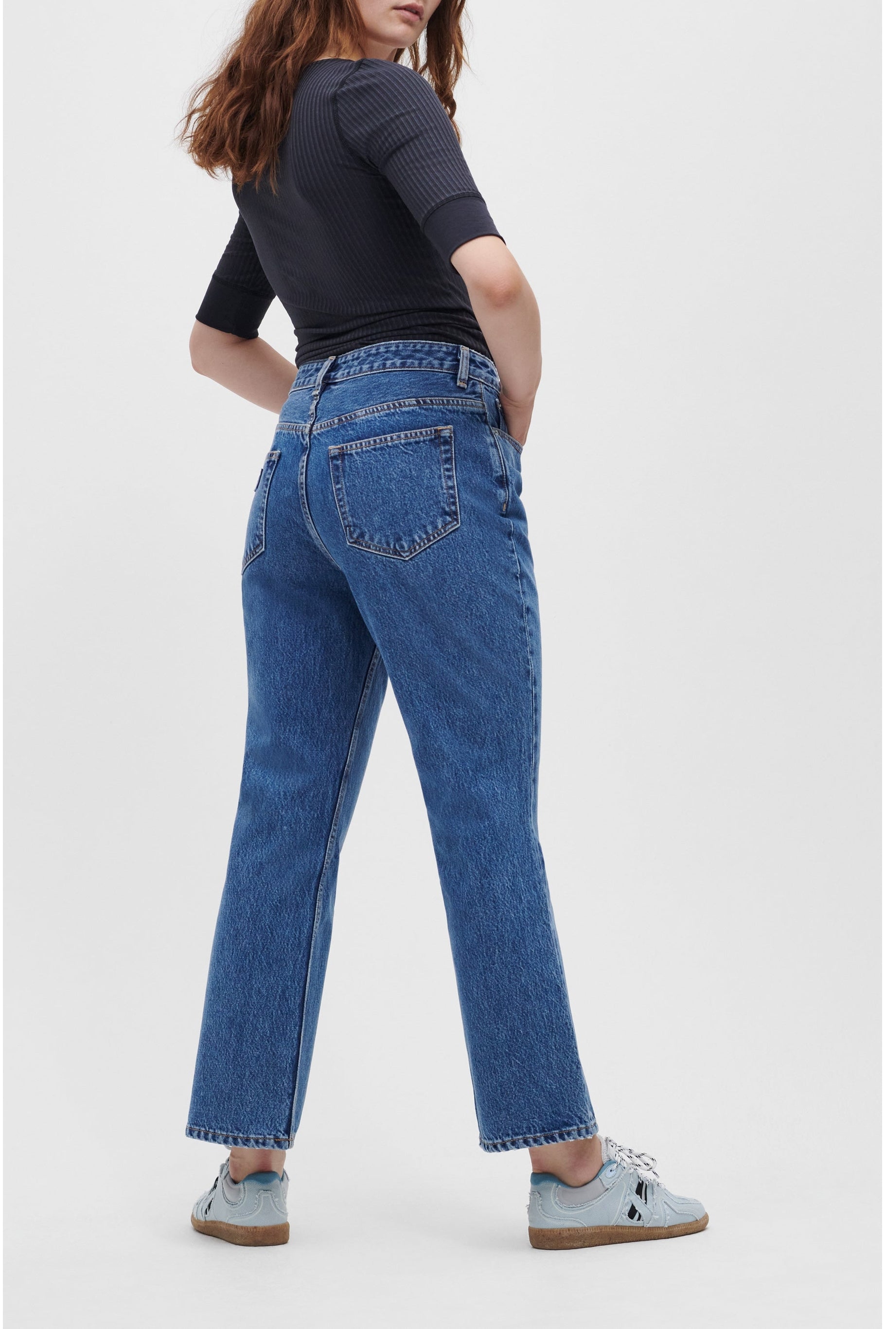Pantalon taille haute Betzy en denim - Mid Blue Stone