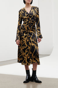 Gathered silk midi dress - Black