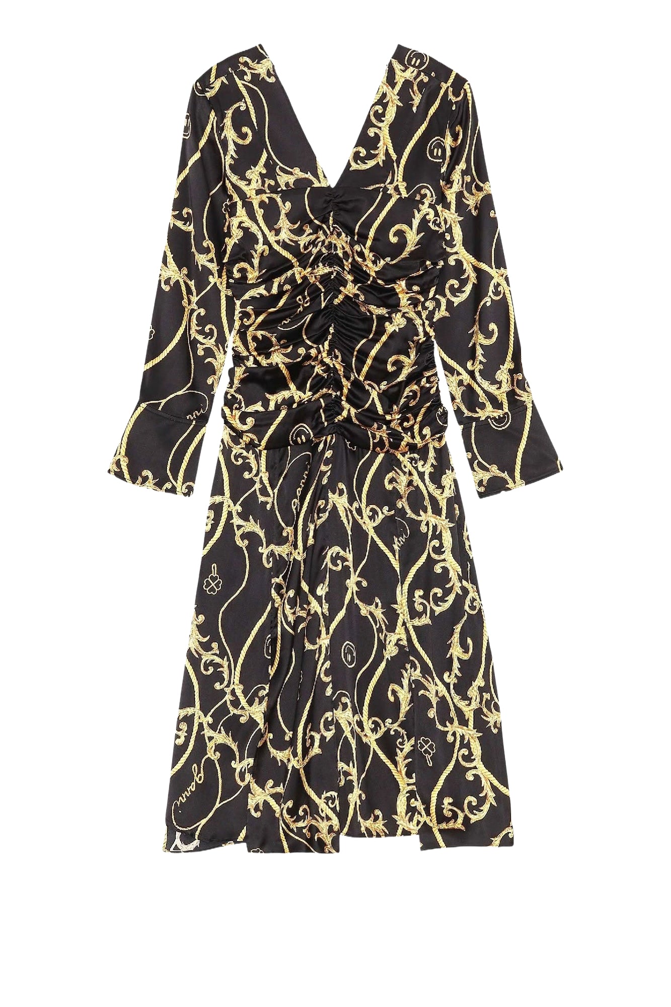 Gathered silk midi dress - Black