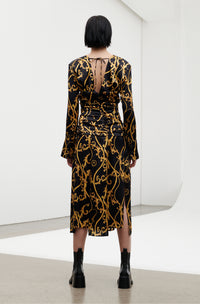 Robe midi froncée en soie - Black