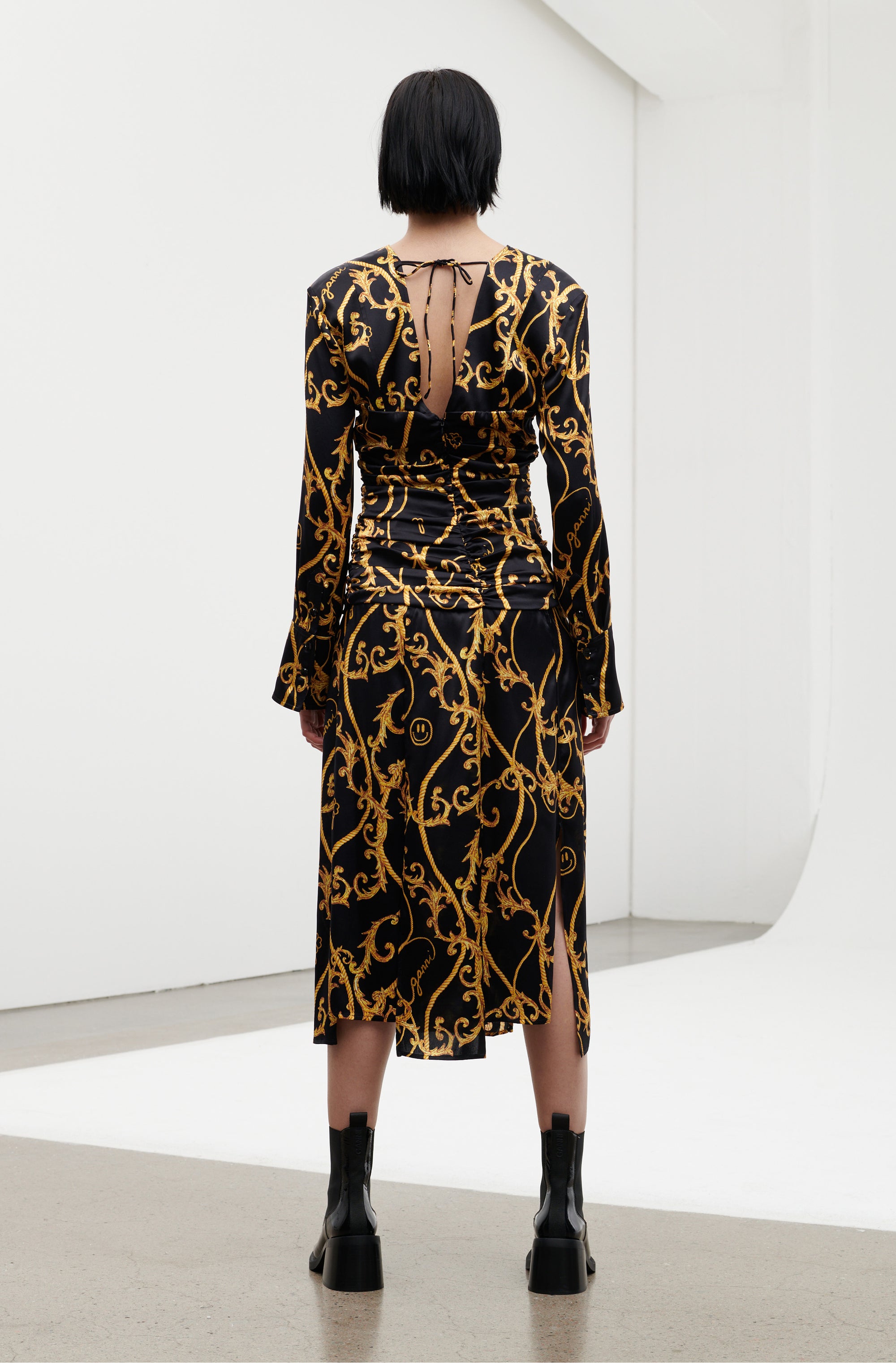 Robe midi froncée en soie - Black