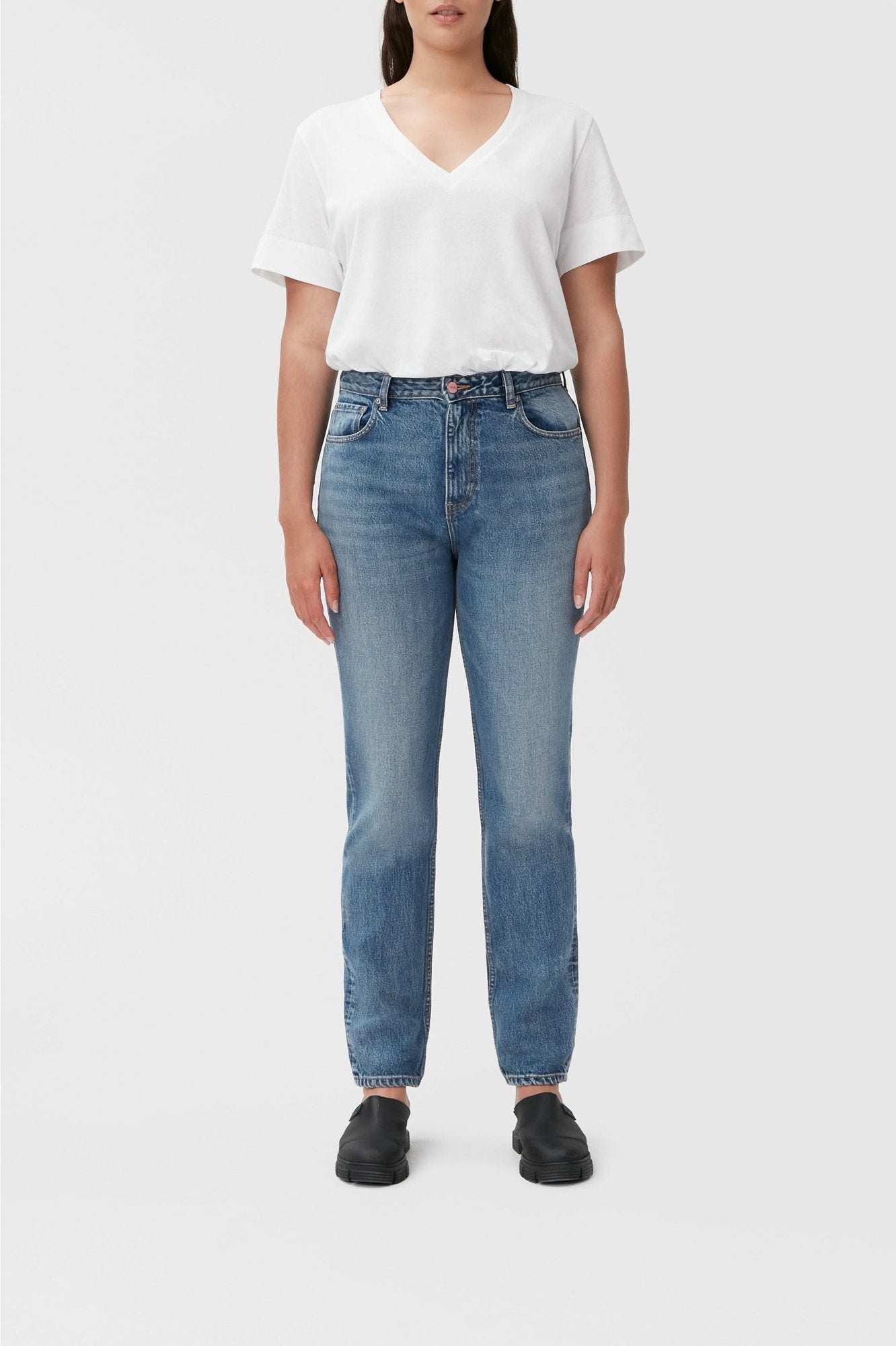 Pantalon taille haute Swigy en denim - Mid Blue Vintage