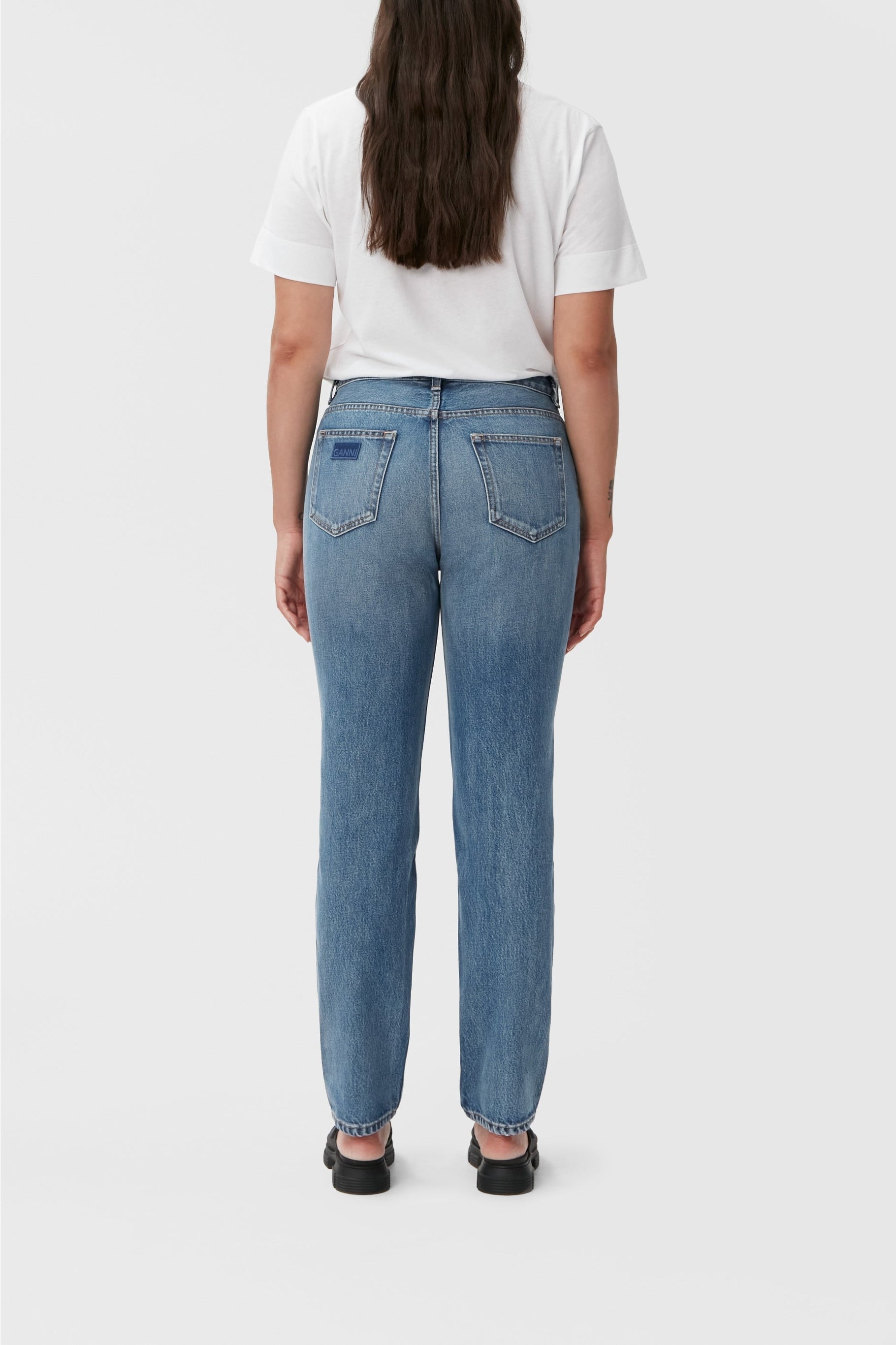 Pantalon taille haute Swigy en denim - Mid Blue Vintage