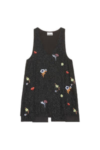 Robe courte à col en V et perles - Black