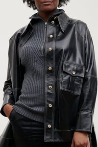 Oversized leather jacket - Black