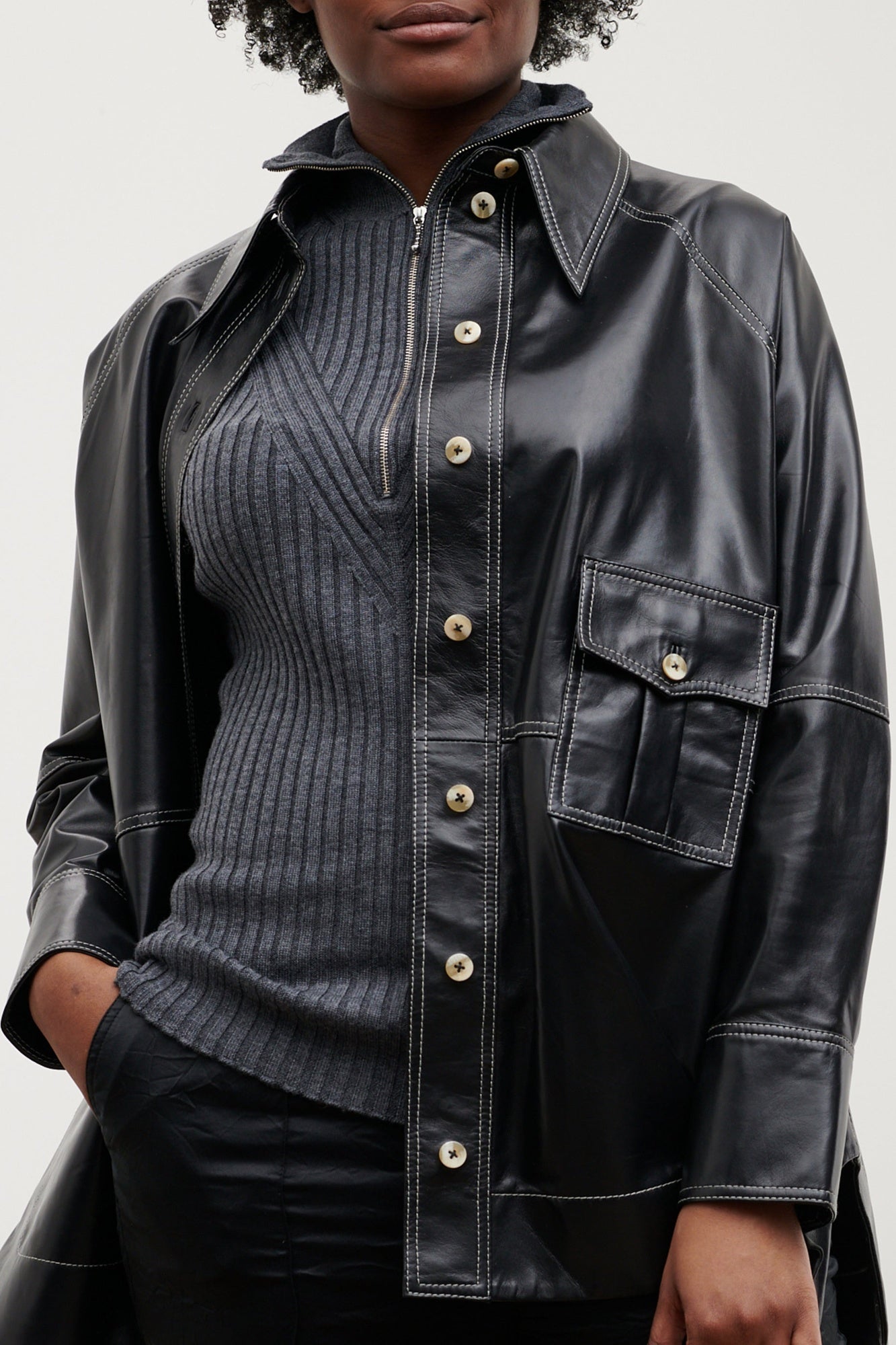 Oversized leather jacket - Black
