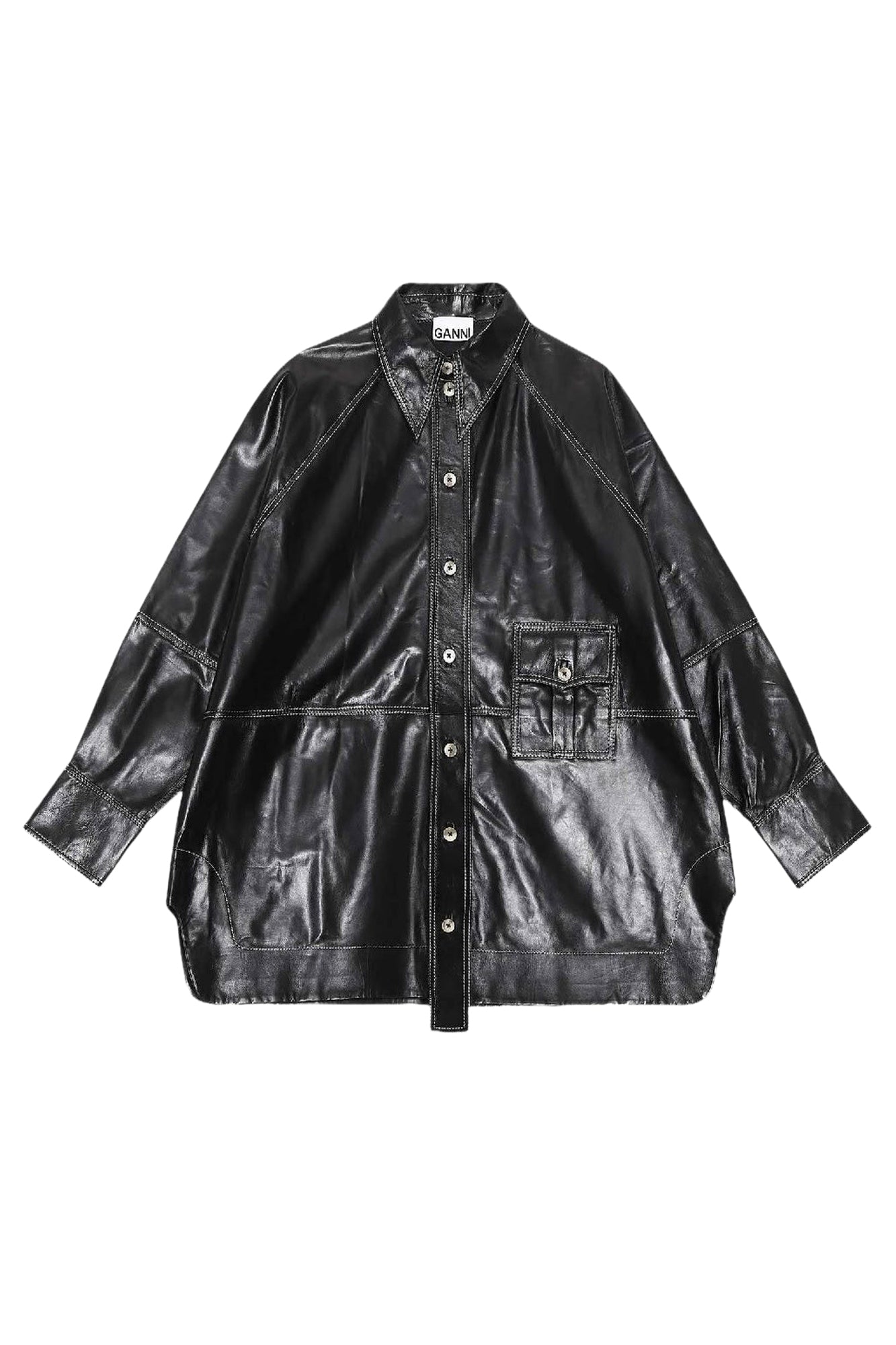 Oversized leather jacket - Black