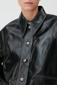Oversized leather jacket - Black