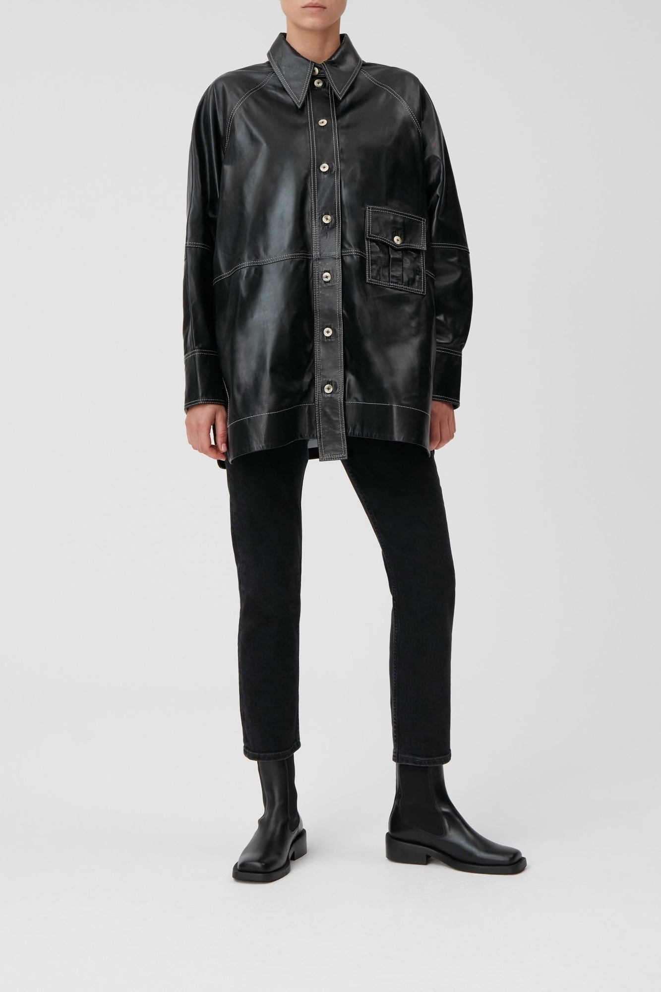 Oversized leather jacket - Black