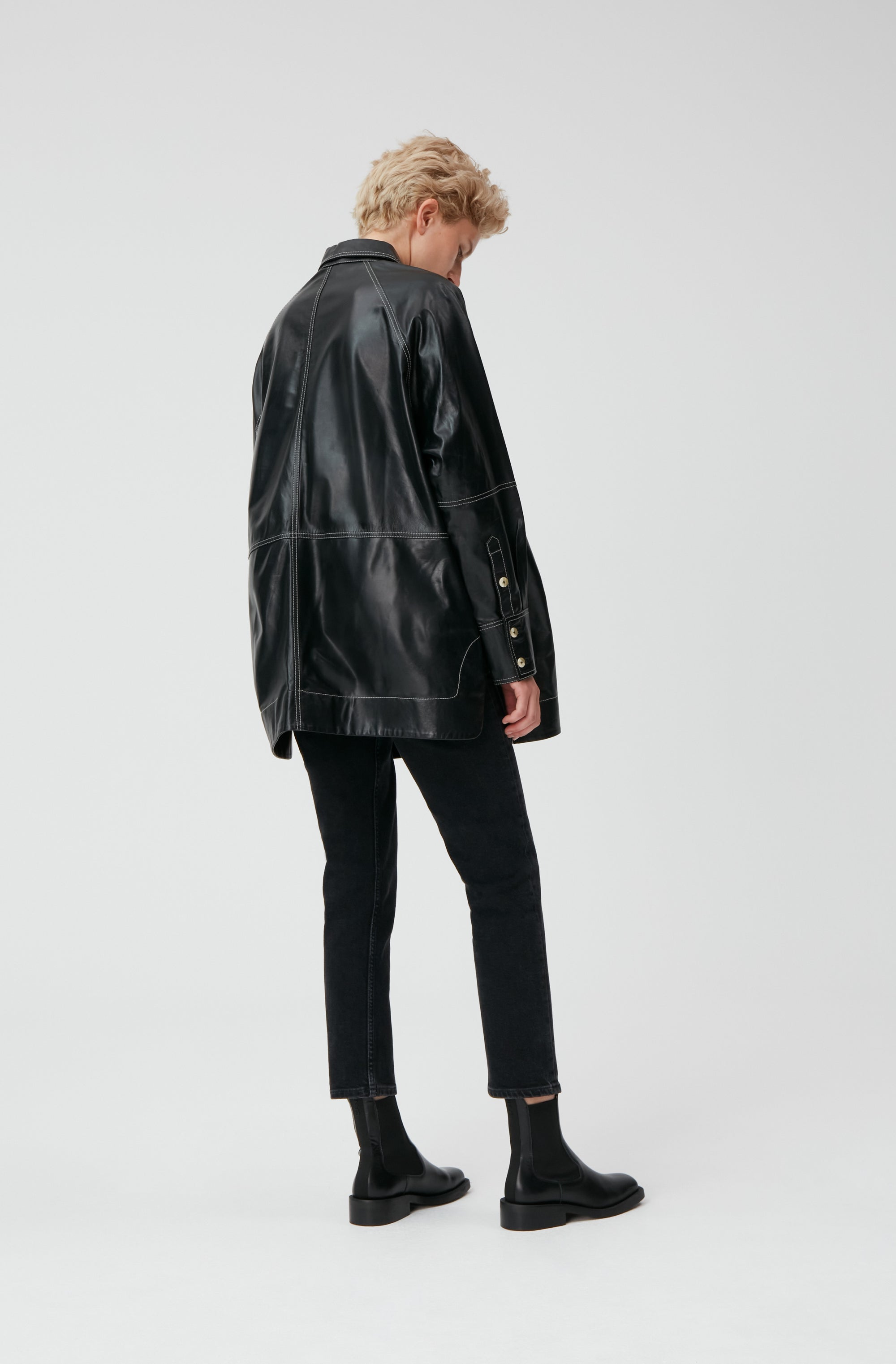 Veste oversize en cuir - Black