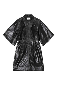 Short zipped dress in leather - Black
