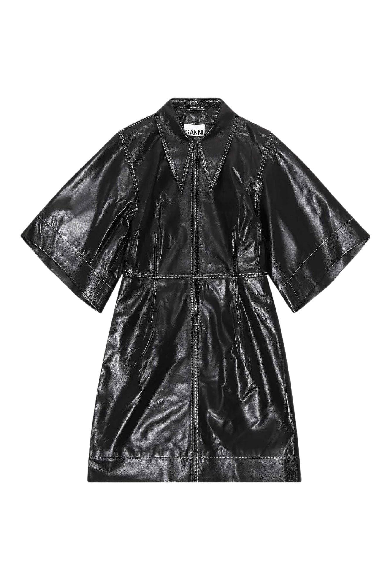 Short zipped dress in leather - Black