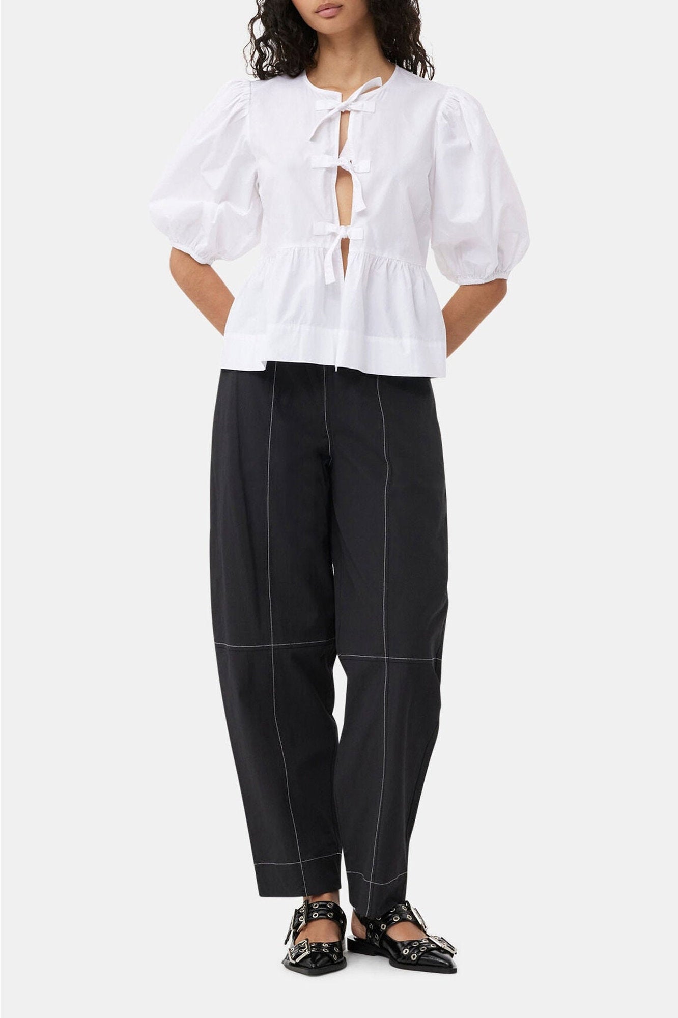 Pantalon ample de coton en crêpe - Black