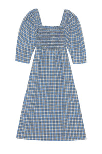 Ruched crepe midi dress - Check Azure Blue