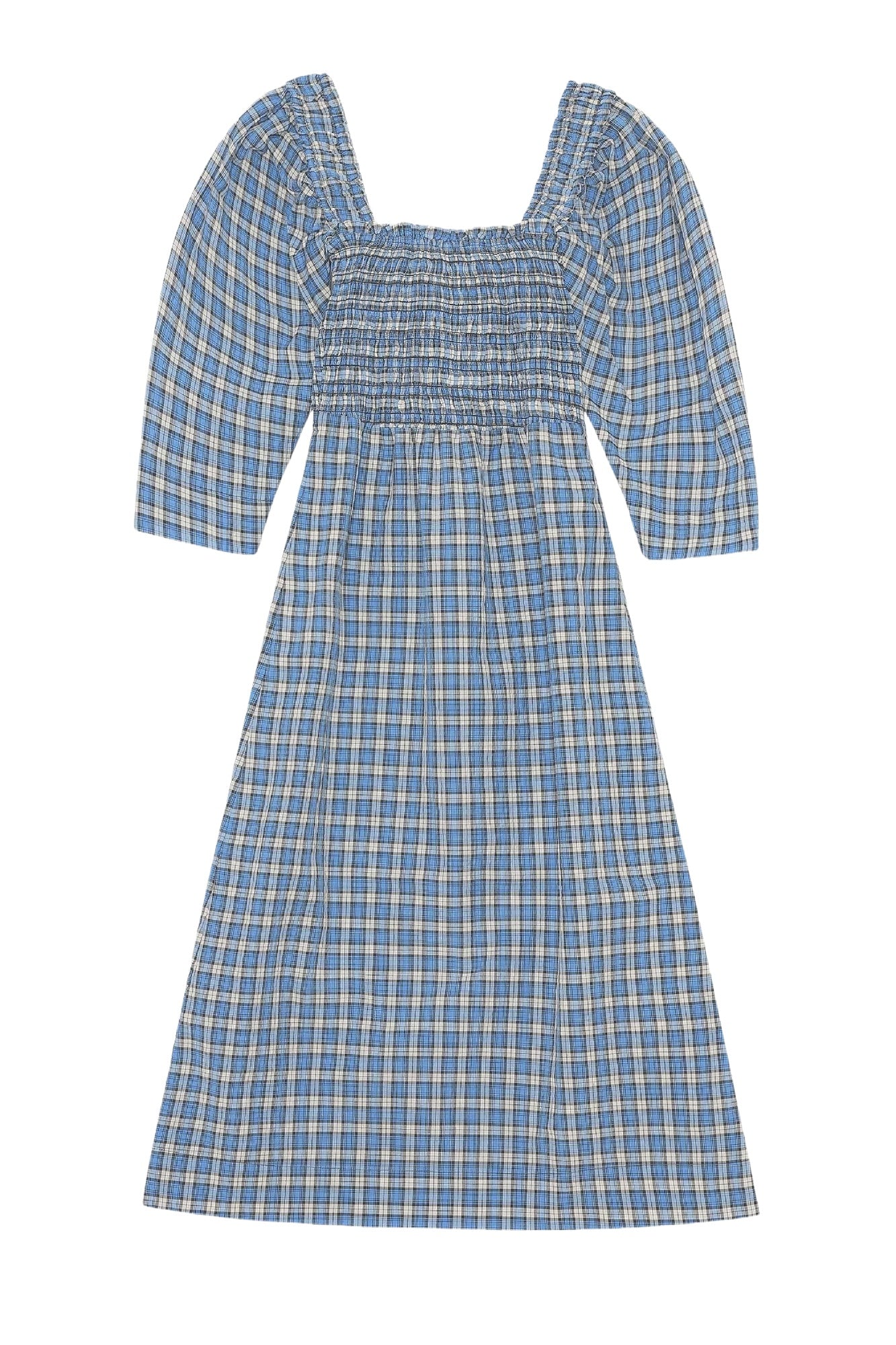 Ruched crepe midi dress - Check Azure Blue