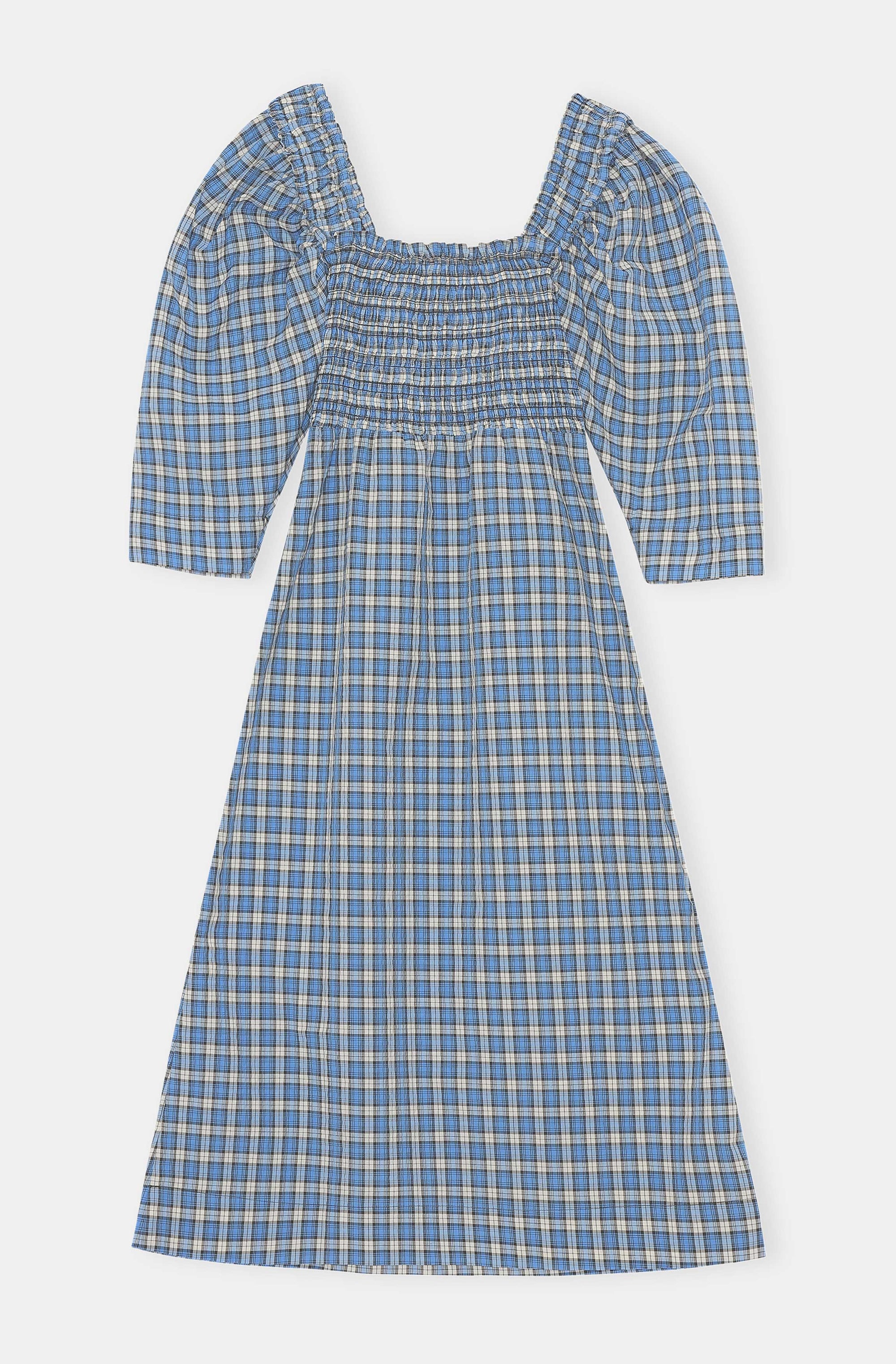 Robe midi froncée en crêpe - Check Azure Blue
