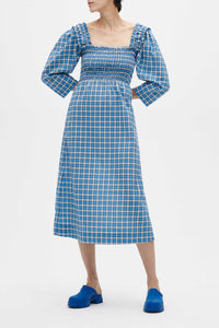 Ruched crepe midi dress - Check Azure Blue