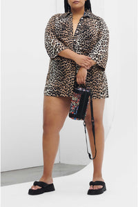 Chemise froncée léger en coton - Leopard