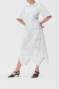 Jupe midi en broderie anglaise - Illusion Blue