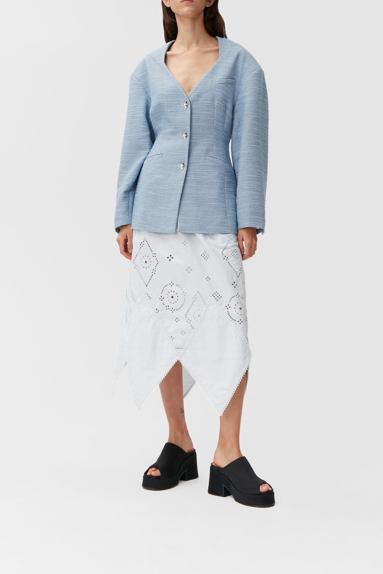 Jupe midi en broderie anglaise - Illusion Blue