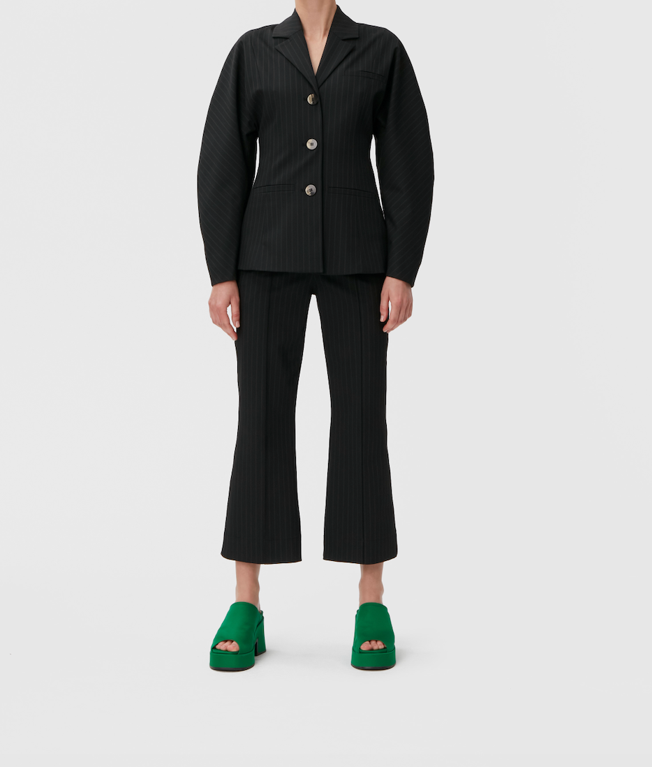 Pantalon court taille haute bootcut à rayures - Black