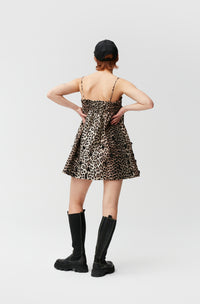 Short babydoll dress with embellishments - Leopard