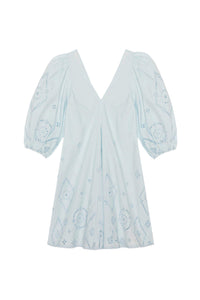 Short dress with puffed sleeves in broderie anglaise - Illusion Blue
