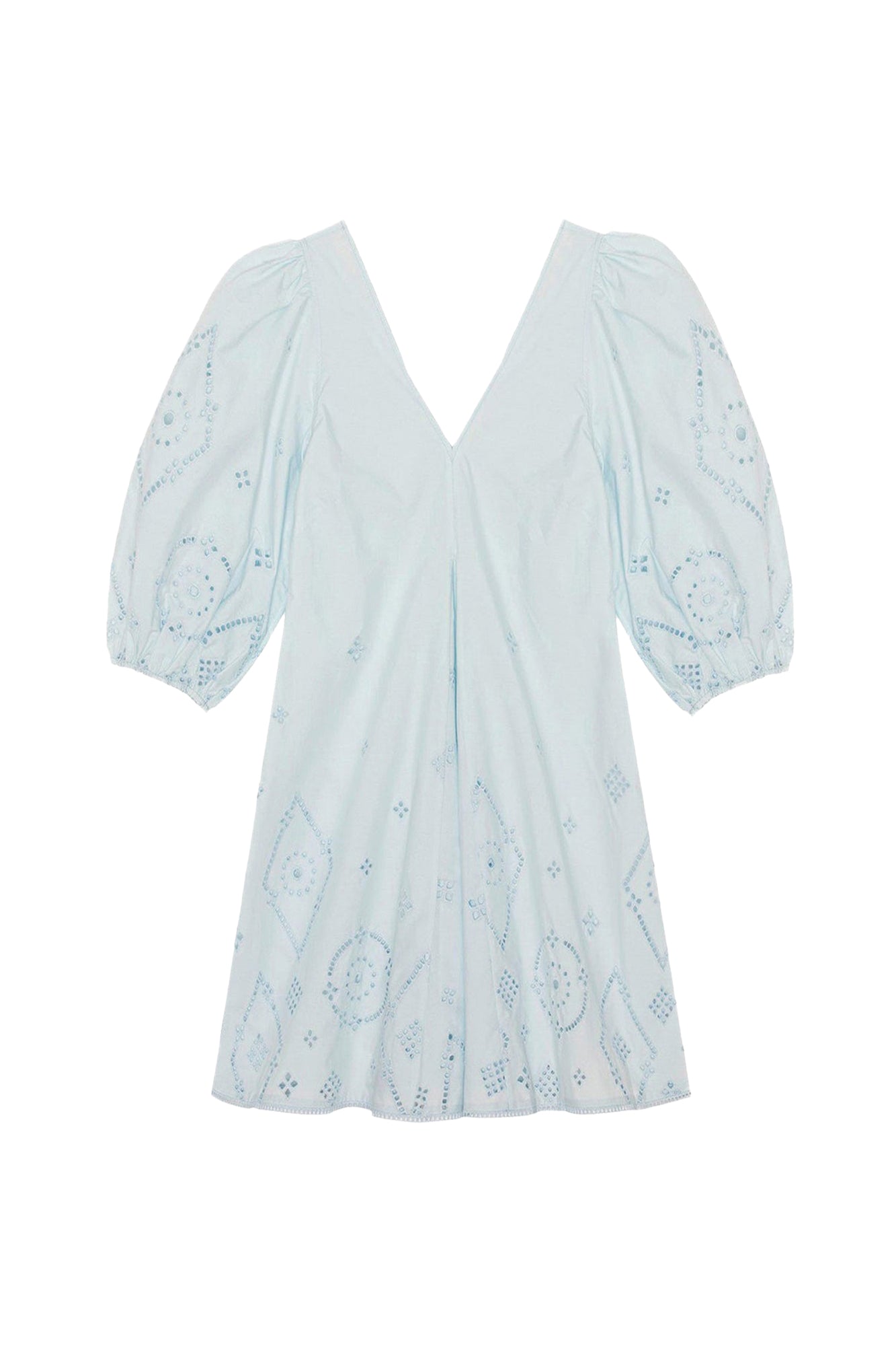 Short dress with puffed sleeves in broderie anglaise - Illusion Blue