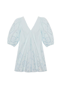 Robe courte à manches bouffantes en broderie anglaise - Illusion Blue