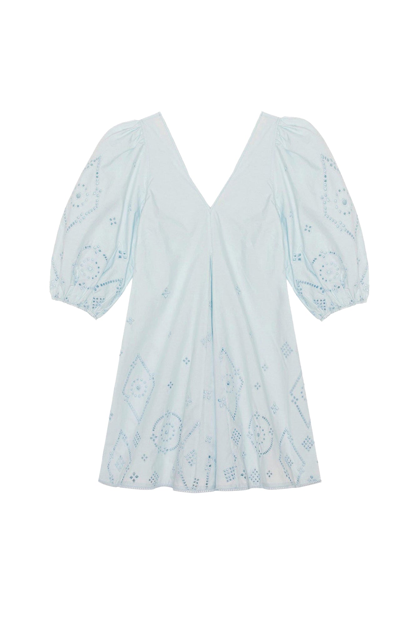 Robe courte à manches bouffantes en broderie anglaise - Illusion Blue