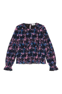 Pleated georgette blouse with smocks - Lilac Sachet