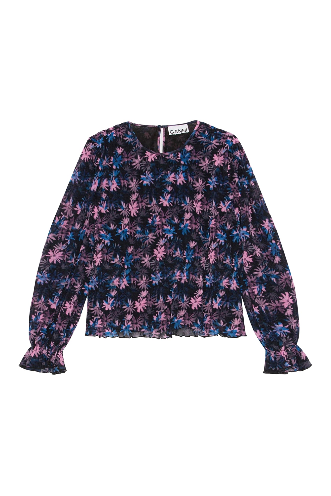 Pleated georgette blouse with smocks - Lilac Sachet