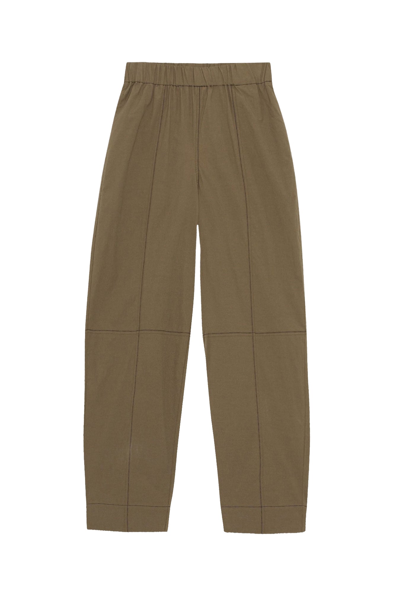 Curved trousers with elastic waistband - Teak