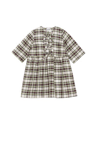 Robe courte à carreaux avec rubans en lin et soie - Check Egret