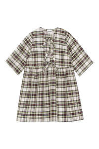 Robe courte à carreaux avec rubans en lin et soie - Check Egret