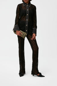 Lace flared trousers - Black