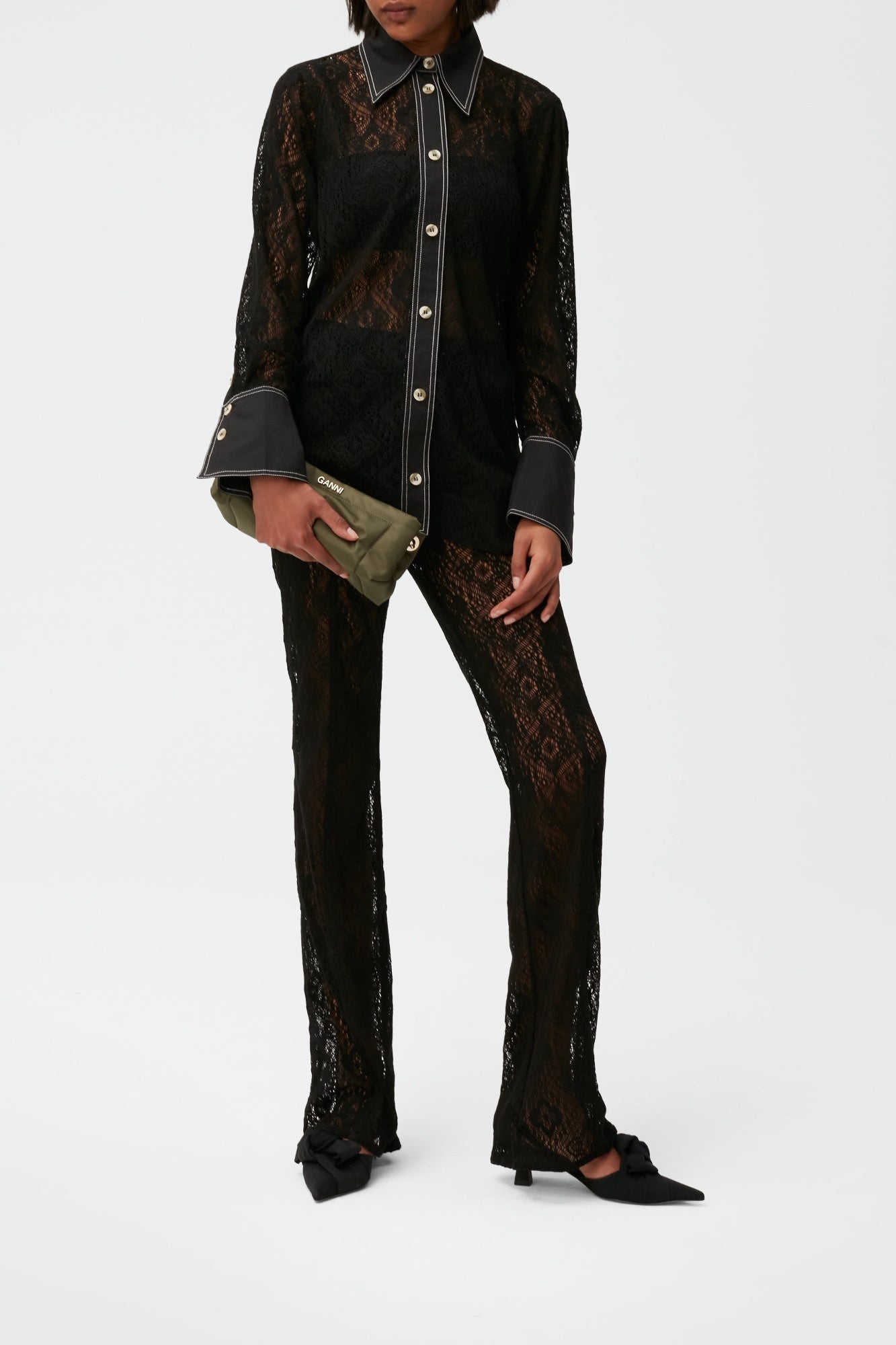 Lace flared trousers - Black