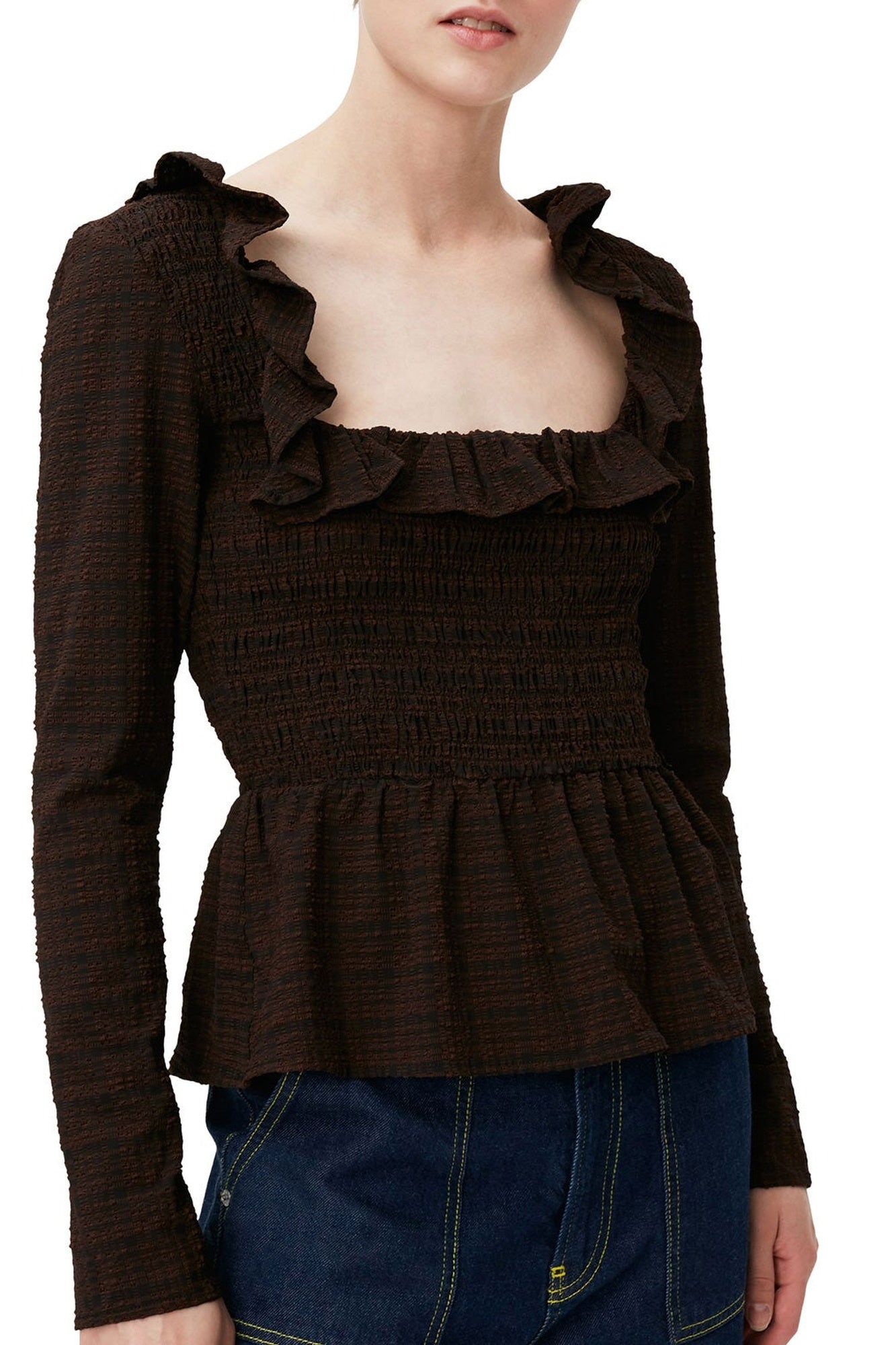 Blouse à smocks en crêpe - Chicory Coffee