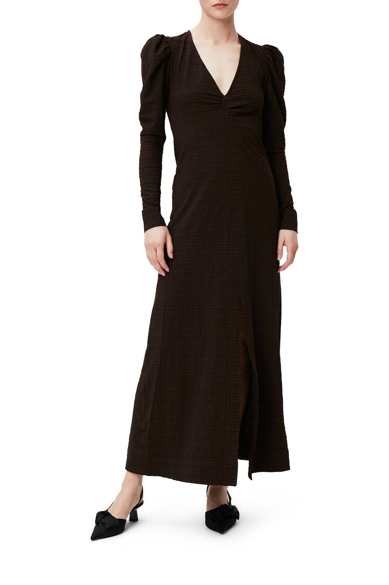 Robe longue à col V en crêpe - Chicory Coffee